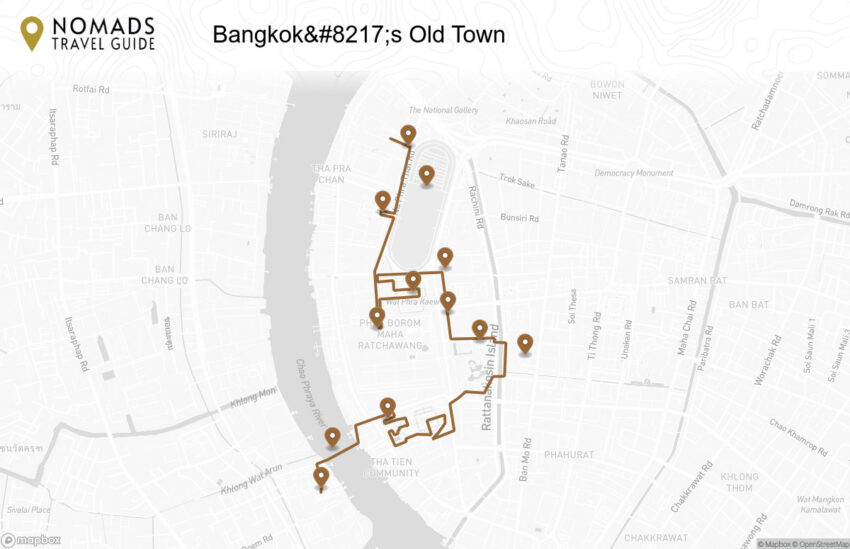 Map of the Bangkok’s Old Town: A Self-Guided Walking Tour walking route with 12 stops in Bangkok.