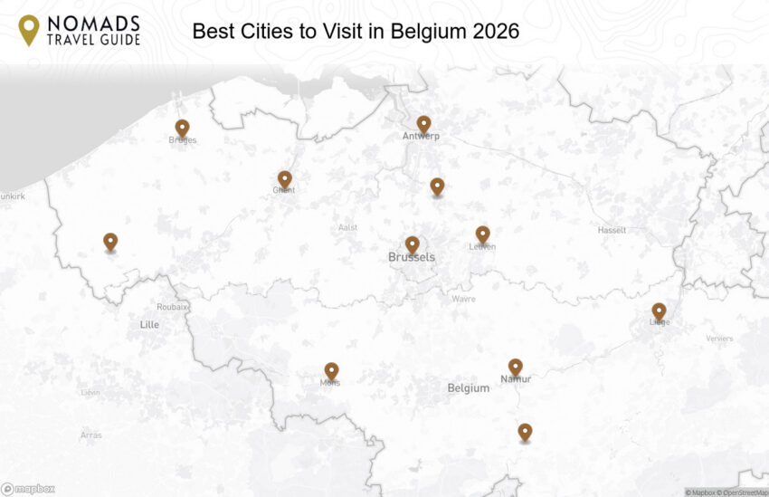 Map of the Best Cities to Visit in Belgium walking route with 11 stops.
