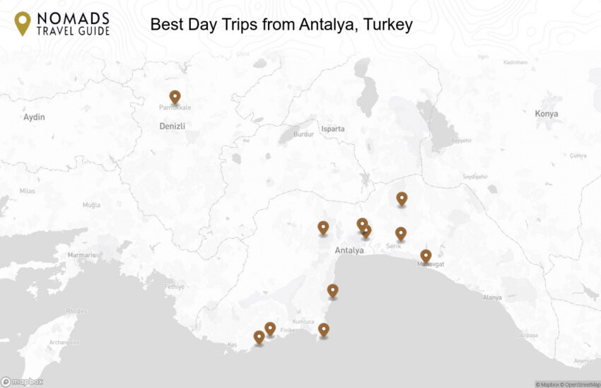 Map of the Best Day Trips from Antalya, Turkey walking route with 11 stops in Antalya.