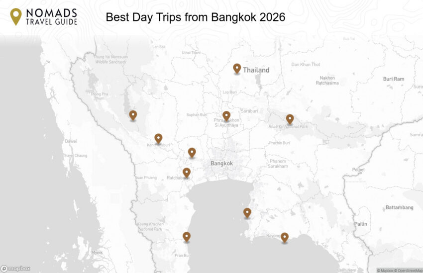 Map of the Best Day Trips from Bangkok walking route with 10 stops in Bangkok.