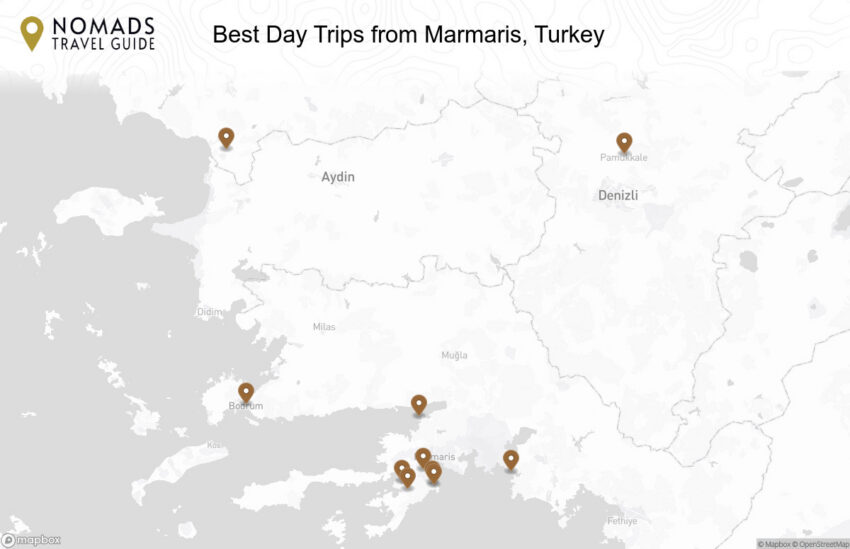 Map of the Best Day Trips from Marmaris, Turkey walking route with 10 stops in Marmaris.