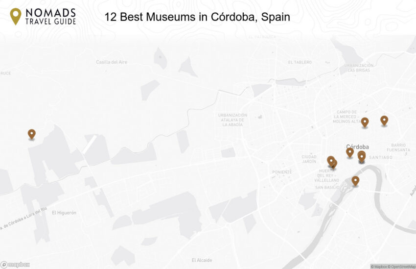 Map of the 12 Best Museums in Córdoba, Spain walking route with 12 stops in Córdoba.