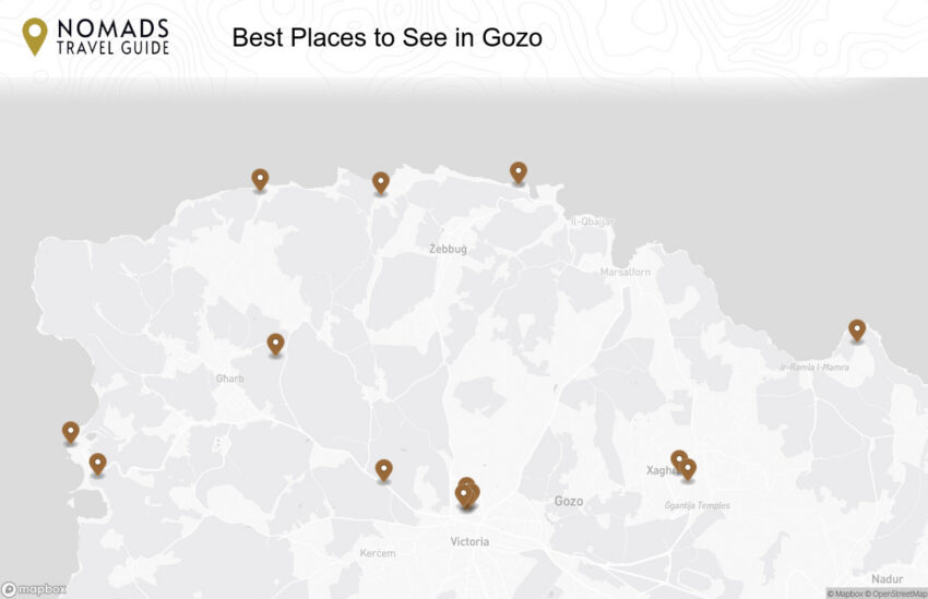 Map of the Best Places to See in Gozo walking route with 15 stops in Victoria (Rabat), Gozo.