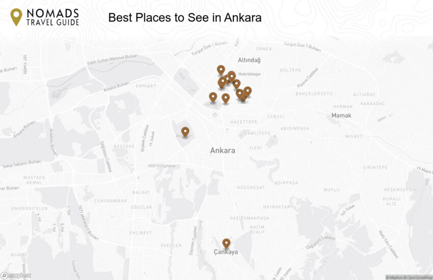 Map of the Best Places to See in Ankara walking route with 15 stops in Ankara.