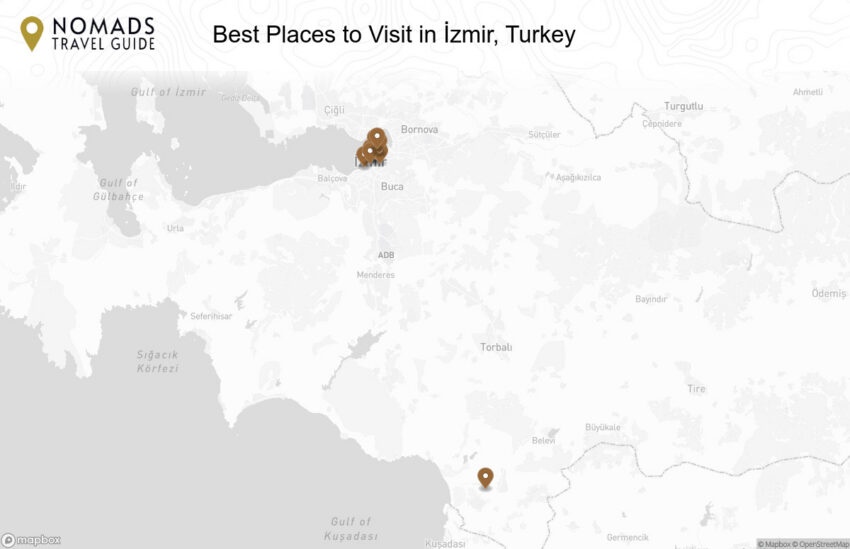 Map of the Best Places to Visit in İzmir, Turkey walking route with 10 stops in Izmir.