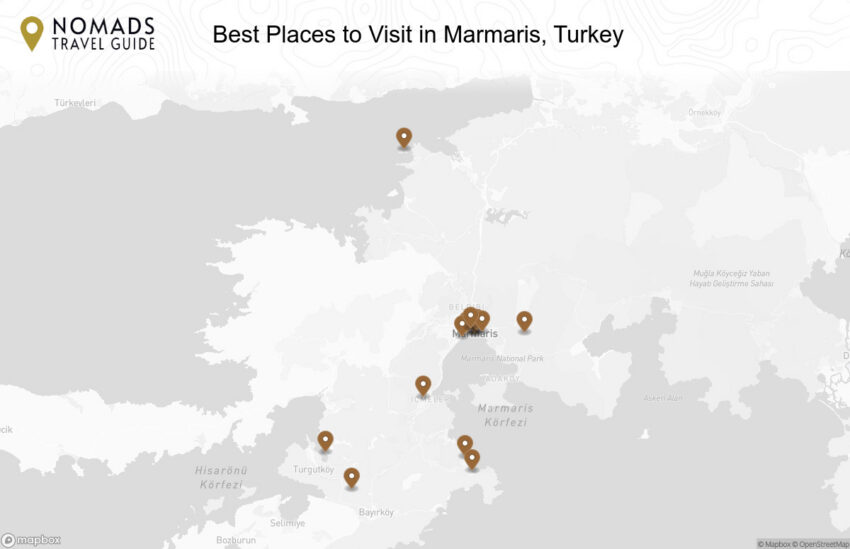 Map of the Best Places to Visit in Marmaris, Turkey walking route with 15 stops in Marmaris.