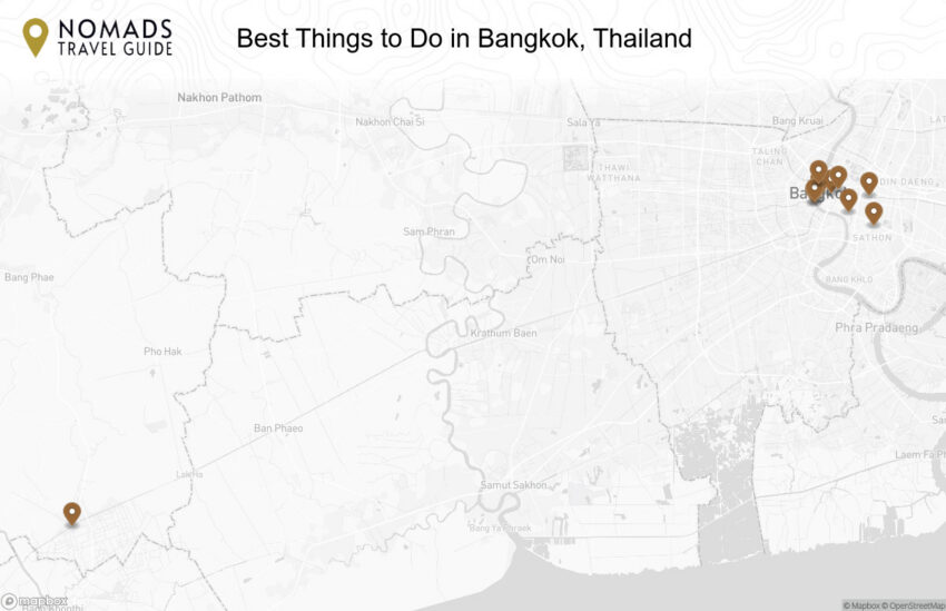 Map of the Best Things to Do in Bangkok, Thailand walking route with 11 stops in Bangkok.