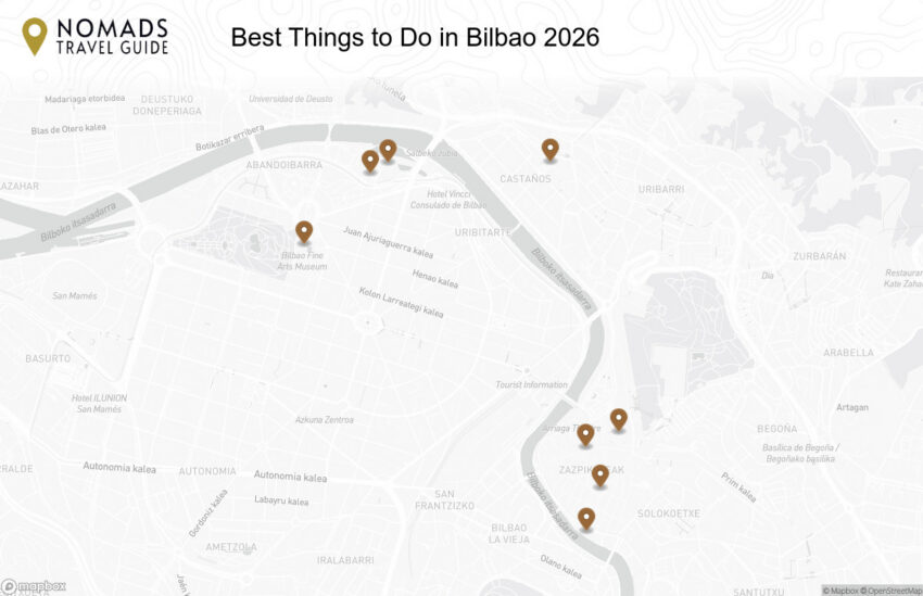 Map of the Best Things to Do in Bilbao: Culture, Food & Art Guide walking route with 8 stops in Bilbao.
