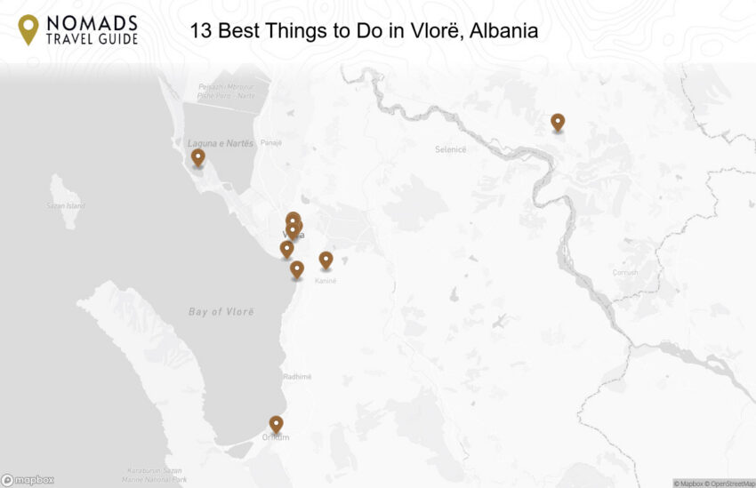 Map of the 13 Best Things to Do in Vlorë, Albania walking route with 13 stops in Vlorë.