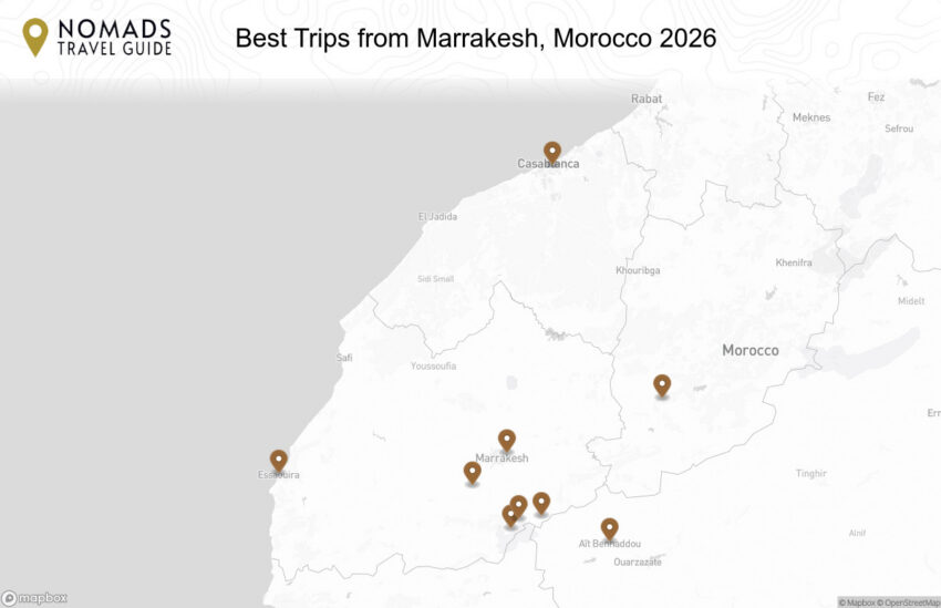Map of the Best Trips from Marrakesh, Morocco: Day Trips & Weekend Getaways walking route with 9 stops in Marrakesh.
