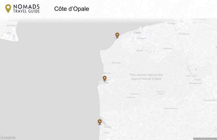Map of the Côte d’Opale (Opal Coast) Road Trip: 3 Days of Cliffs, Beaches & Villages walking route with 3 stops in Normandy & Hauts-de-France.