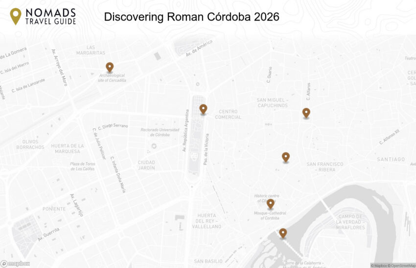 Map of the Discovering Roman Córdoba: Ruins, Monuments & Ancient Heritage walking route with 6 stops in Córdoba.