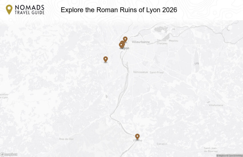 Map of the Explore the Roman Ruins of Lyon: History, Highlights & Map walking route with 8 stops in Lyon.