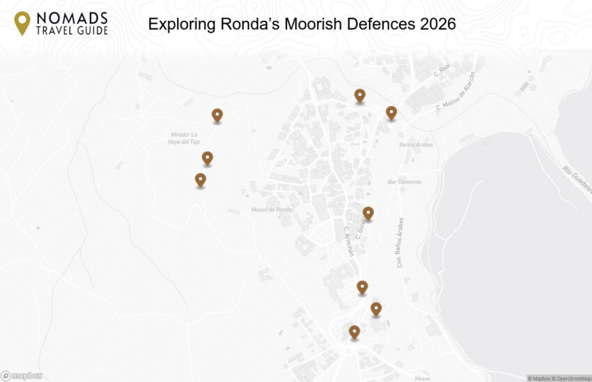 Map of the Exploring Ronda’s Moorish Defences: Walls, Gates & Towers walking route with 9 stops in Ronda.