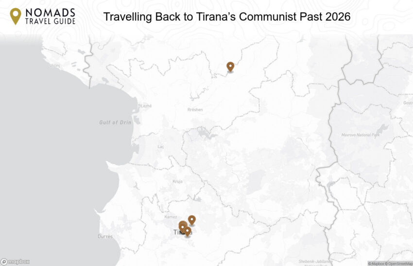 Map of the Travelling Back to Tirana’s Communist Past: History & Hidden Sites walking route with 14 stops in Tirana.