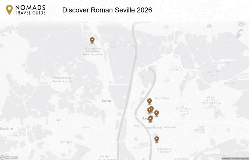 Map of the Discover Roman Seville: Ancient Ruins, History & Highlights walking route with 8 stops in Seville.
