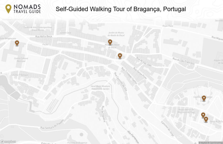 Map of the Self-Guided Walking Tour of Bragança, Portugal walking route with 6 stops in Bragança.