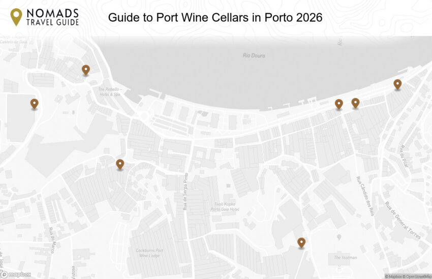 Map of the Guide to Port Wine Cellars in Porto: Tours, Tastings & Tips walking route with 7 stops in Porto.