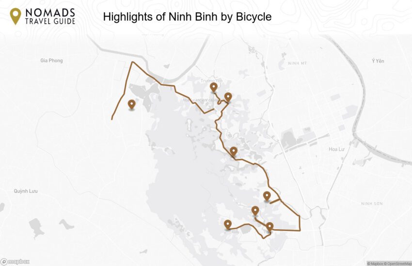 Map of the Highlights of Ninh Binh by Bicycle: A Self-Guided Cycling Tour walking route with 8 stops in Ninh Binh (Tam Coc).