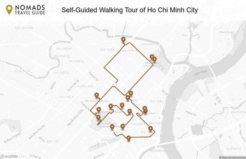 Map of the Self-Guided Walking Tour of Ho Chi Minh City walking route with 17 stops in Ho Chi Minh City (Saigon).