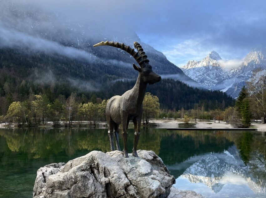 Iconic Statue at lake on at Kranjska Gora