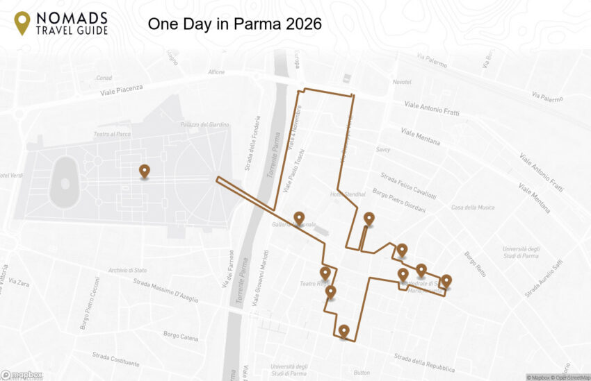 Map of the One Day in Parma: A Complete Walking Tour with Map & Tips walking route with 10 stops in Parma.