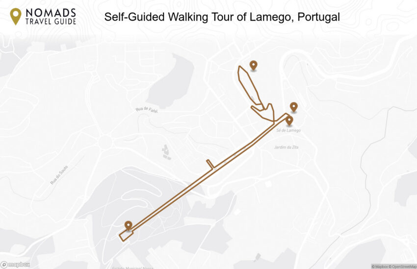 Map of the Self-Guided Walking Tour of Lamego, Portugal  walking route with 4 stops in Lamego.