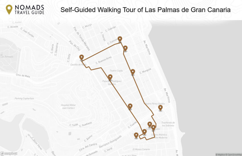 Map of the Self-Guided Walking Tour of Las Palmas de Gran Canaria walking route with 11 stops in Las Palmas de Gran Canaria.