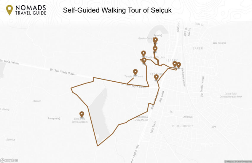 Map of the Self-Guided Walking Tour of Selçuk (+Maps!) walking route with 9 stops in Selçuk.