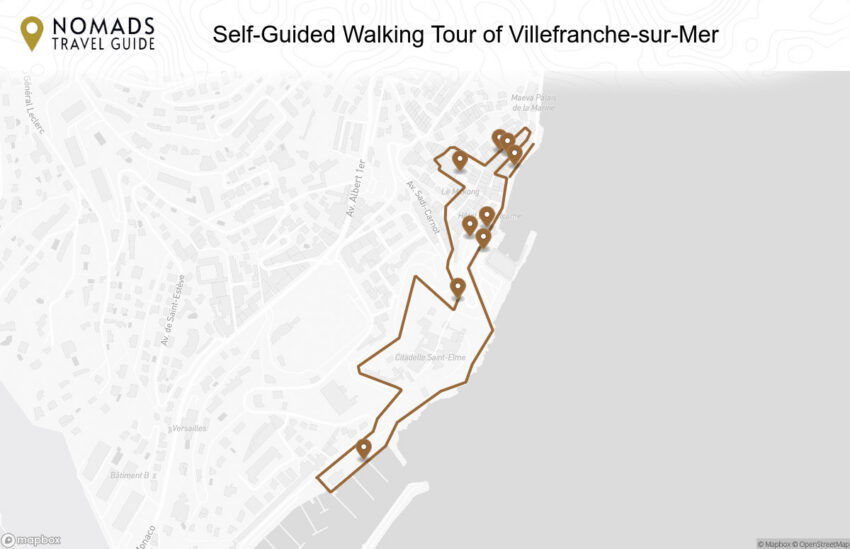 Map of the Self-Guided Walking Tour of Villefranche-sur-Mer (+Maps!) walking route with 9 stops in Villefranche-sur-Mer.