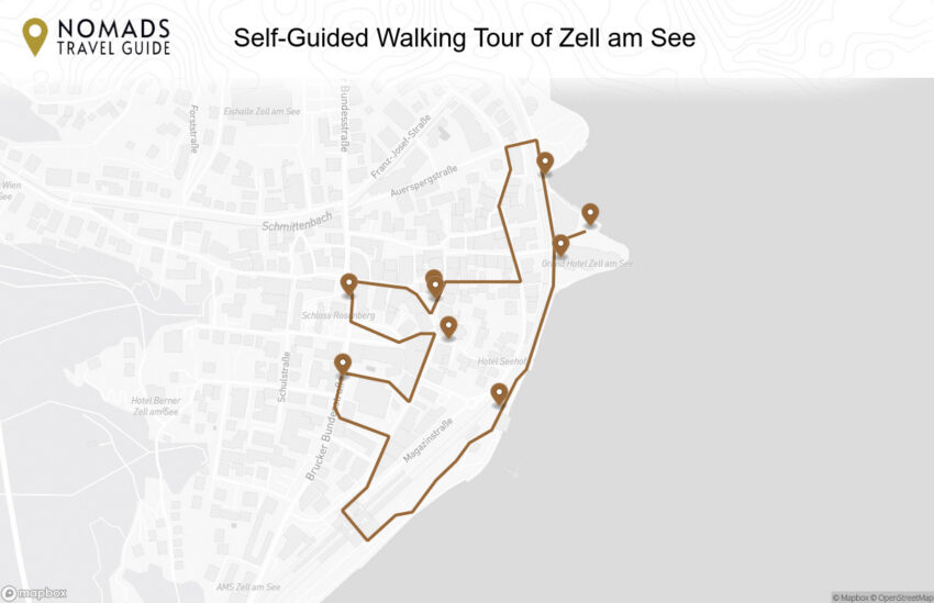 Map of the Self-Guided Walking Tour of Zell am See (+Maps!) walking route with 9 stops in Zell am See.