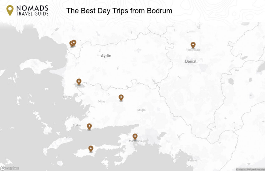 Map of the The Best Day Trips from Bodrum walking route with 8 stops in Bodrum.