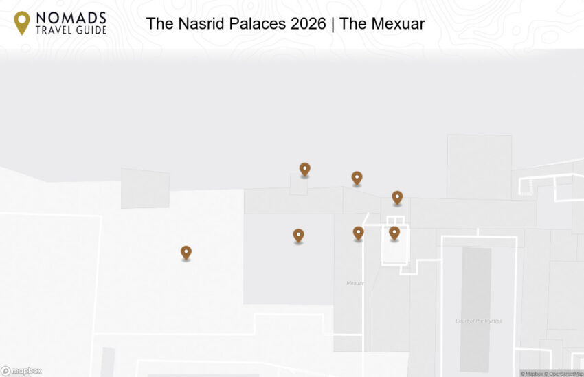 Map of the The Nasrid Palaces | The Mexuar walking route with 7 stops in Granada.