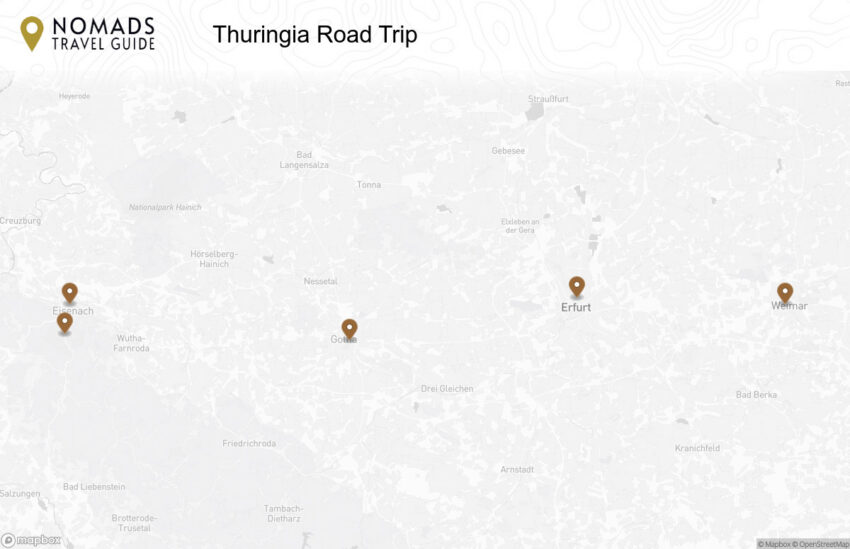 Map of the Thuringia Road Trip: The Perfect 5-Day Itinerary walking route with 5 stops in Thuringia.