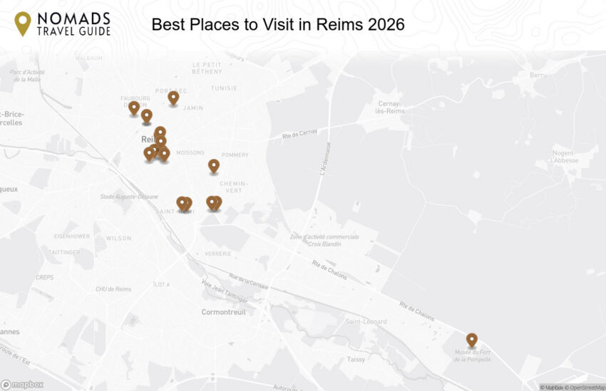 Map of the Best Places to Visit in Reims: Champagne, Cathedrals & Culture walking route with 18 stops in Reims.