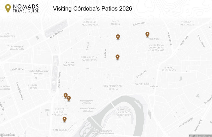 Map of the Visiting Córdoba’s Patios: A Guide to the City’s Floral Courtyards walking route with 6 stops in Córdoba.