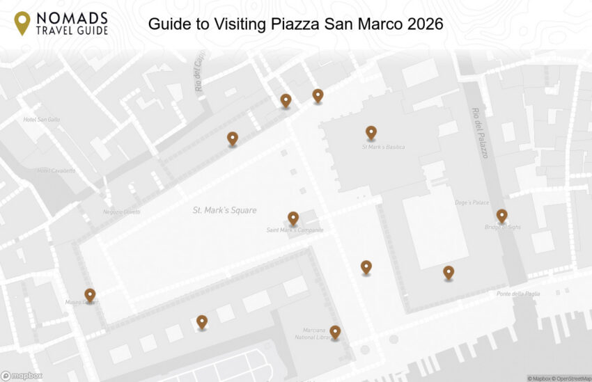 Map of the Guide to Visiting Piazza San Marco: Landmarks, Tips & Map walking route with 11 stops in Venice.
