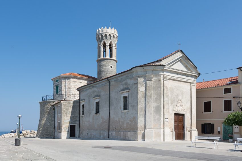 Piran lighthouse was attached at the northwest side of Church of Our Lady of Health